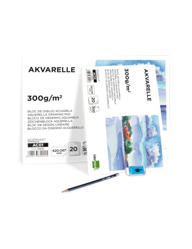 BLOC ENCOLADO LIDERPAPEL DIBUJO A3 ACUARELA 20H. 300GR.
