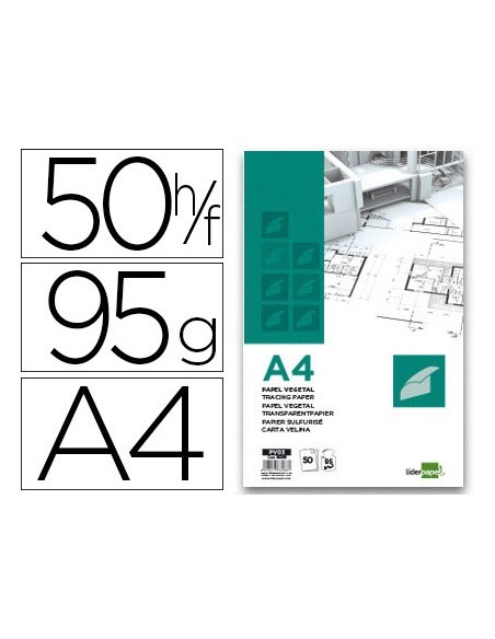 BLOC ENCOLADO LIDERPAPEL A4 PAPEL VEGETAL 50H0 95GR.