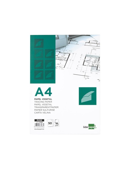 BLOC ENCOLADO LIDERPAPEL A4 PAPEL VEGETAL 50H0 95GR.