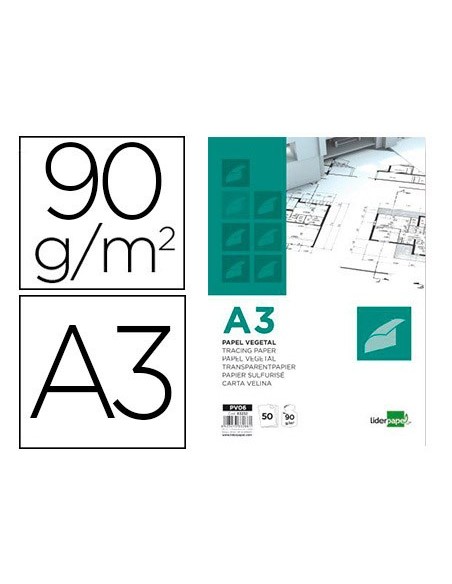 BLOC ENCOLADO LIDERPAPEL A3  PAPEL VEGETAL 50H. 90GR.