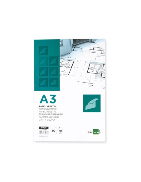 BLOC ENCOLADO LIDERPAPEL A3  PAPEL VEGETAL 50H. 90GR.
