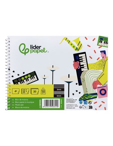 BLOC ESP. LIDERPAPEL MUSICA A5 PENTAGRAMA 3MM 20H 100GR. C/ANOT.