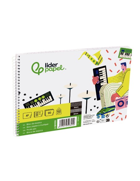 BLOC ESP. LIDERPAPEL MUSICA A5 PENTAGRAMA 3MM 20H 100GR. C/ANOT.