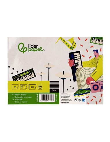 BLOC GRAPADO LIDERPAPEL MUSICA A5 PENTAGRAMA 5MM 20H 100GR.