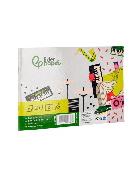 BLOC GRAPADO LIDERPAPEL MUSICA A5 PENTAGRAMA 5MM 20H 100GR.