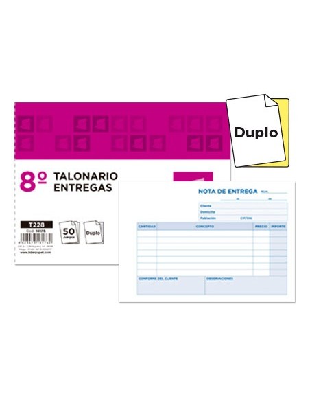 TALONARIO ENTREGAS OCTAVO APAISADO 228 DUPLICADO