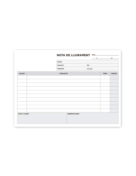 TALONARIO ENTREGAS 4º APAISADO 229-CAT DUPLICADO TEXTO EN CATALAN