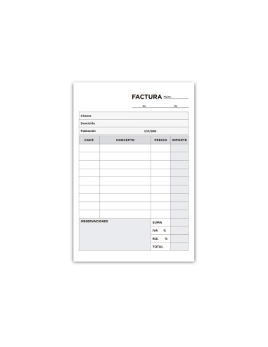 TALONARIO FACTURAS OCTAVO C/IVA- 200 DUPLICADO