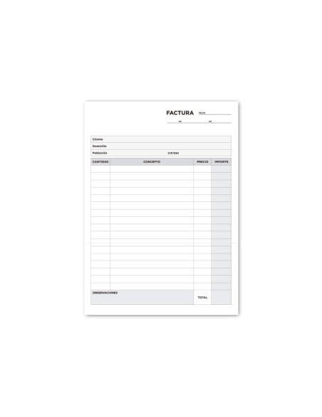 TALONARIO FACTURAS 4º SIN IVA- 217 DUPLICADO