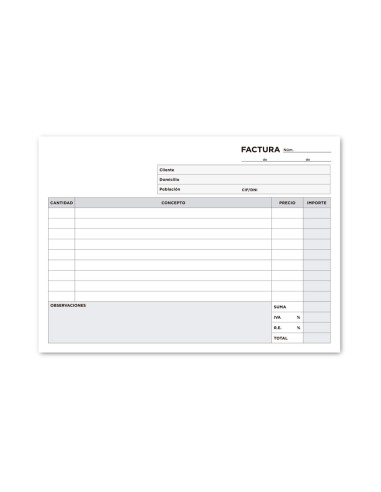 TALONARIO FACTURAS 4º APAISADO C/IVA- 218 DUPLICADO