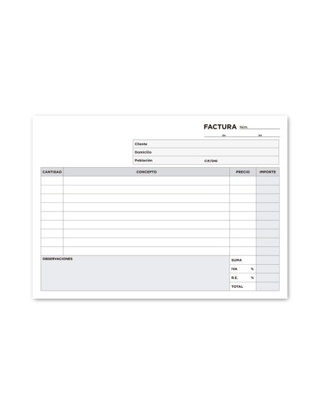 TALONARIO FACTURAS 4º APAISADO C/IVA- 218 DUPLICADO