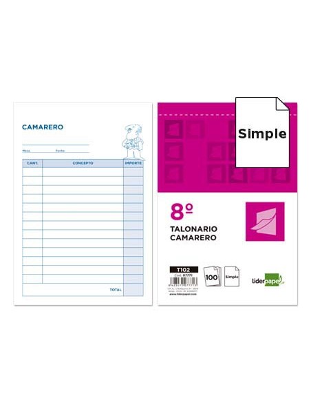 TALONARIO CAMARERO OCTAVO SIN IVA- 102
