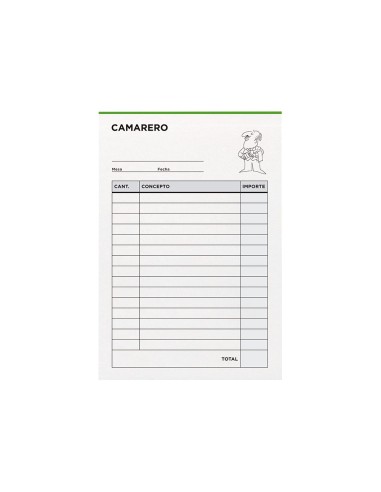 TALONARIO CAMARERO OCTAVO SIN IVA- 202 DUPLICADO