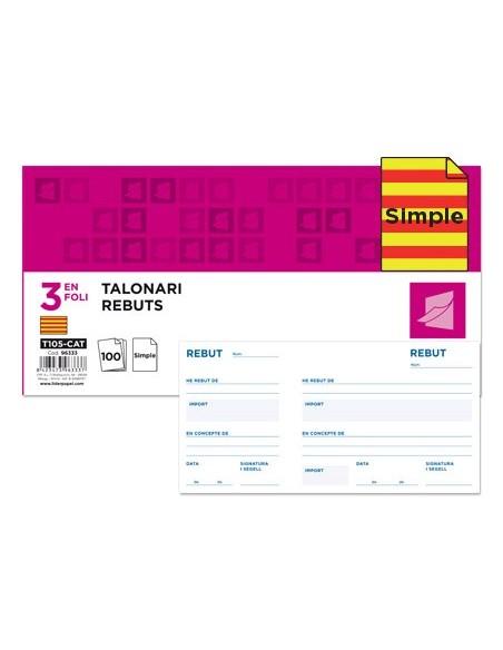 TALONARIO RECIBOS TRES EN FL.105-CAT TEXTO EN CATALAN