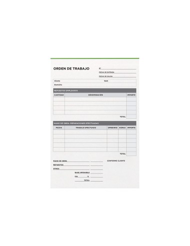 TALONARIO ORDEN TRABAJO 4º 255 DUPLICADO