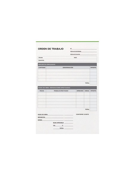 TALONARIO ORDEN TRABAJO 4º 255 DUPLICADO