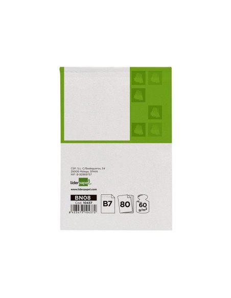 BLOC ENCOLADO LIDERPAPEL 88X125MM PERFORADO LISO 80H 60GR.