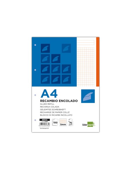 BLOC/RECAMBIO ENCOLADO LIDERPAPEL A4 5MM 1B NJ. 100H. 70GR.