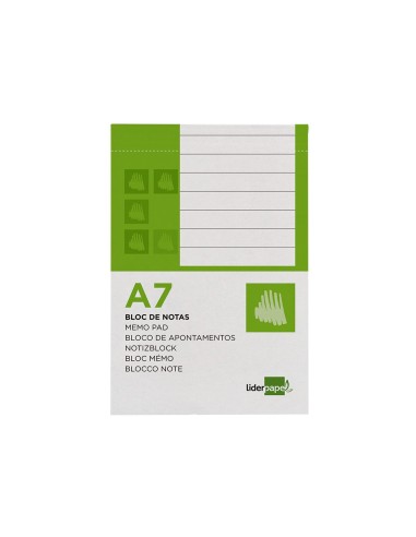 BLOC NOTAS LIDERPAPEL A7 HORIZONTAL 80H. 60GR. PERFORADO