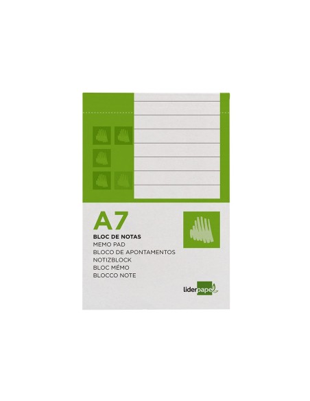 BLOC NOTAS LIDERPAPEL A7 HORIZONTAL 80H. 60GR. PERFORADO