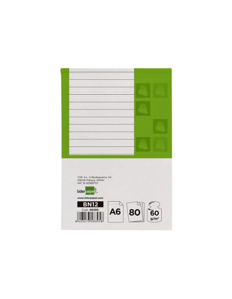 BLOC NOTAS LIDERPAPEL A6 HORIZONTAL 80H. 60GR. PERFORADO
