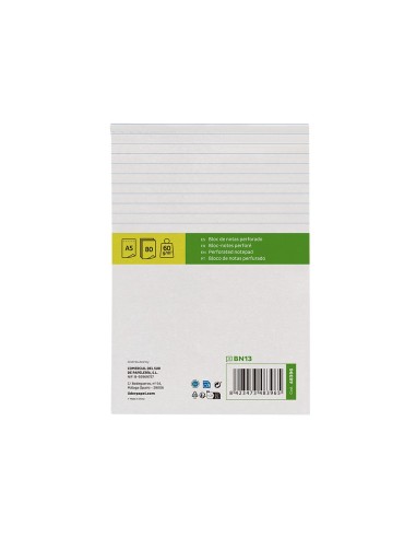 BLOC NOTAS LIDERPAPEL A5 HORIZONTAL 80H. 60GR. PERFORADO