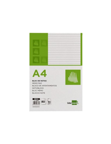BLOC NOTAS LIDERPAPEL A4 HORIZONTAL 80H. 60GR. PERFORADO