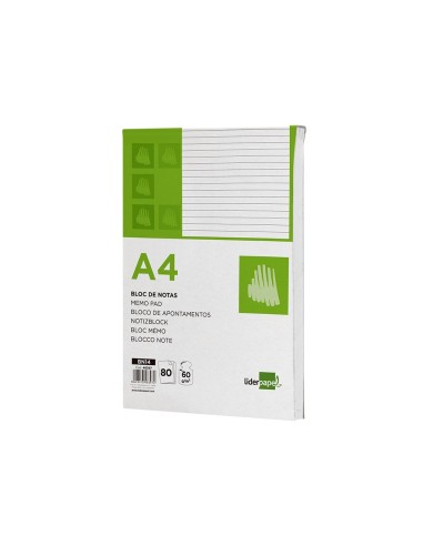 BLOC NOTAS LIDERPAPEL A4 HORIZONTAL 80H. 60GR. PERFORADO