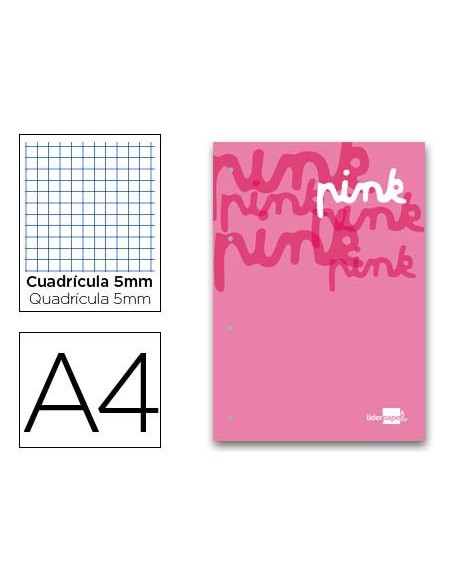BLOC ENCOLADO LIDERPAPEL A4 5MM 4T. 100H 100GR ROSA