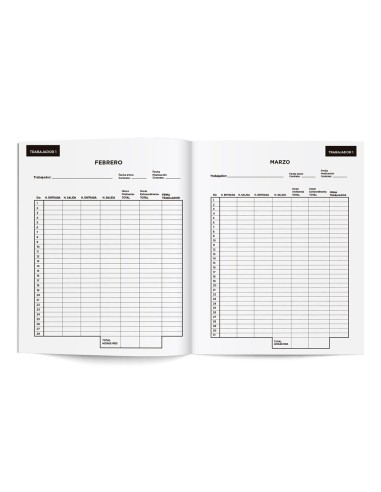 LIBRO  REGISTRO A4 10 EMPLEADOS MES PAGINA PAPEL BL.90 G