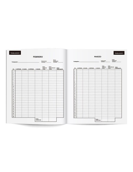 LIBRO  REGISTRO A4 10 EMPLEADOS MES PAGINA PAPEL BL.90 G