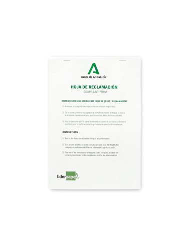 LIBRO LIDERPAPEL RECLAMACIONES JUNTA ANDALUCIA A4 25 JUEGOS OR+2 COP