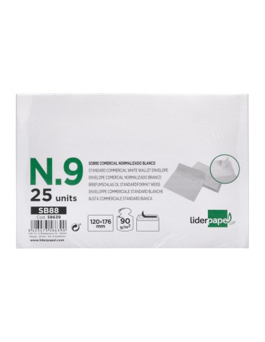 SOBRE N 9 BL.COMERCIAL NORMALIZADO 120X176 MM TIRA SILICONA PAQ.25 U.