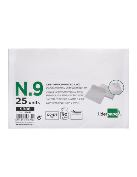 SOBRE N 9 BL.COMERCIAL NORMALIZADO 120X176 MM TIRA SILICONA PAQ.25 U.