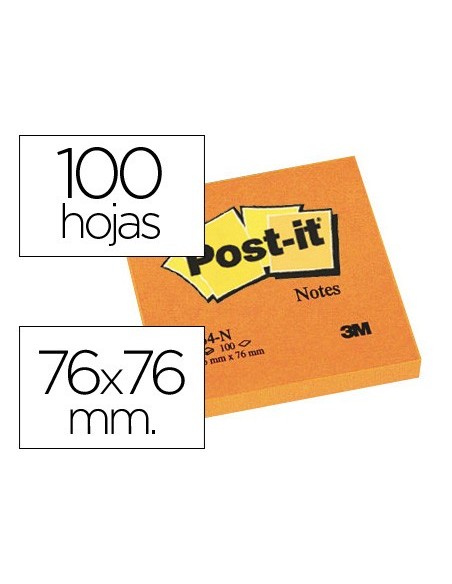 BLOC NOTAS ADH. POST-IT 76X76MM 100H. NJ.NEON