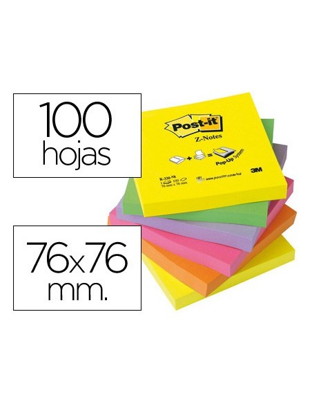 BLOC NOTAS ADH. POST-IT 76X76MM Z-NOTES 6UD 100H. COL.SURT. INTENSO