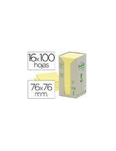 BLOC NOTAS ADH. POST-IT 76X76MM PAPEL RECICLADO 16UD. 100H. AM. 2