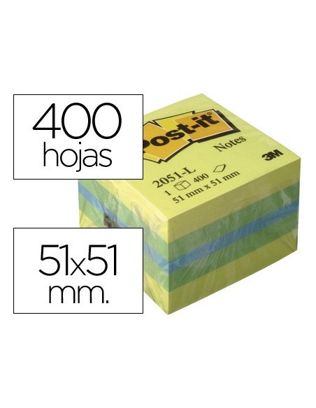 BLOC NOTAS ADH. POST-IT 51X51MM MINICUBO 400H. LIMON