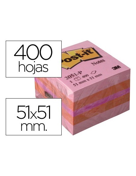 BLOC NOTAS ADH. POST-IT 51X51MM MINICUBO 400H. ROSA