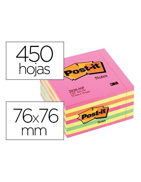 BLOC NOTAS ADH. POST-IT 76X76MM CUBO 450H. ROSA NEON
