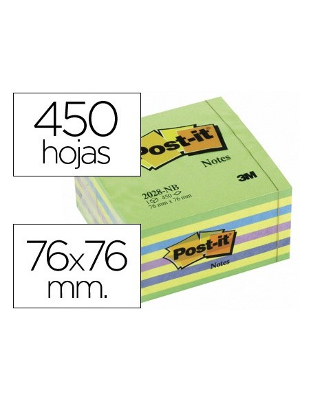 BLOC NOTAS ADH. POST-IT 76X76MM CUBO 450H. AZ. VE. PASTEL