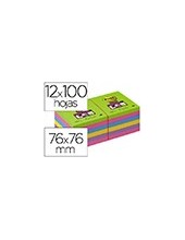 BLOC NOTAS ADH.POST-IT SUPER STICK 76X76MM 12UD 100H. COL. SURT. 2