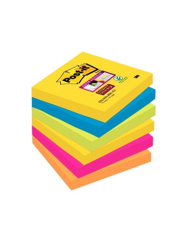 BLOC NOTAS ADH.POST-IT SUPER STICKY 76X76MM 6UD 90H. COL.SURT.
