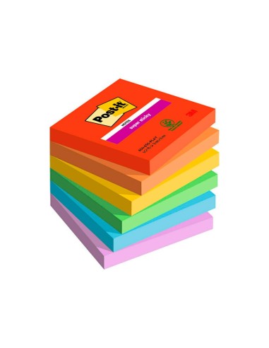 BLOC NOTAS ADH. QU PON POST-IT SUPER STICKY PLAYFUL 76X76MM 90H 6 UD.