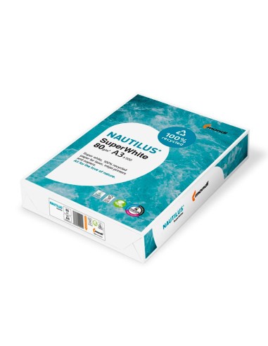 PAQ. PAPEL NAUTILUS SUPERWHITE 100% RECICLADO A3 80GR 500 H.