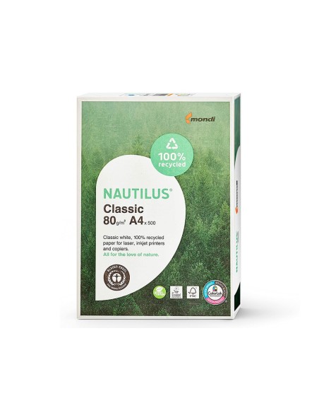 PAPEL FOTOCOP.NAUTILUS DIN A4 80 GRAMOS PAQUETE 500 H.100% RECICLADO