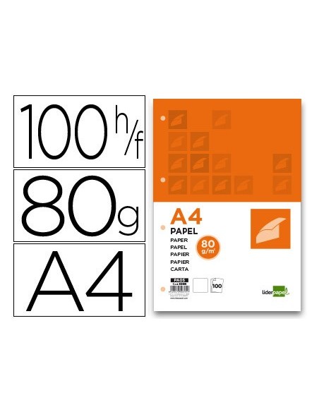 PAPEL DIN A4 80 GR PAQUETE 100 H.LISO 4 TAL.