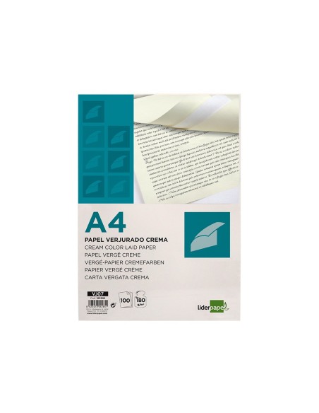 PAPEL VERJURADO  A4 180G/M2 CREMA PQ.DE 100H.