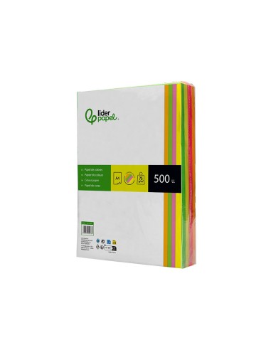 PAPEL COLOR DIN A4 75 GR PAQUETE 500 CUATRO COL.NEON SURT.