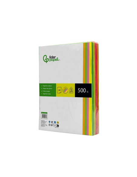 PAPEL COLOR DIN A4 75 GR PAQUETE 500 CUATRO COL.NEON SURT.